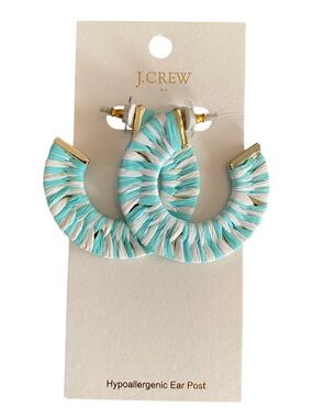 J. Crew Aqua and White Striped Earrings